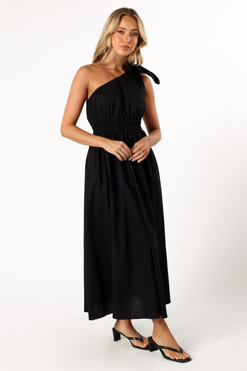Petal and Pup USA DRESSES Kailey One Shoulder Maxi Dress - Black
