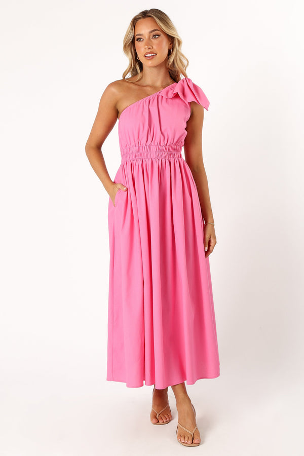 Petal and Pup USA DRESSES Kailey One Shoulder Maxi Dress - Hot Pink