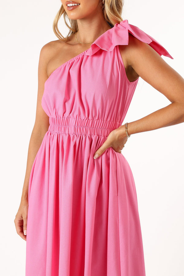 DRESSES @Kailey One Shoulder Maxi Dress - Hot Pink