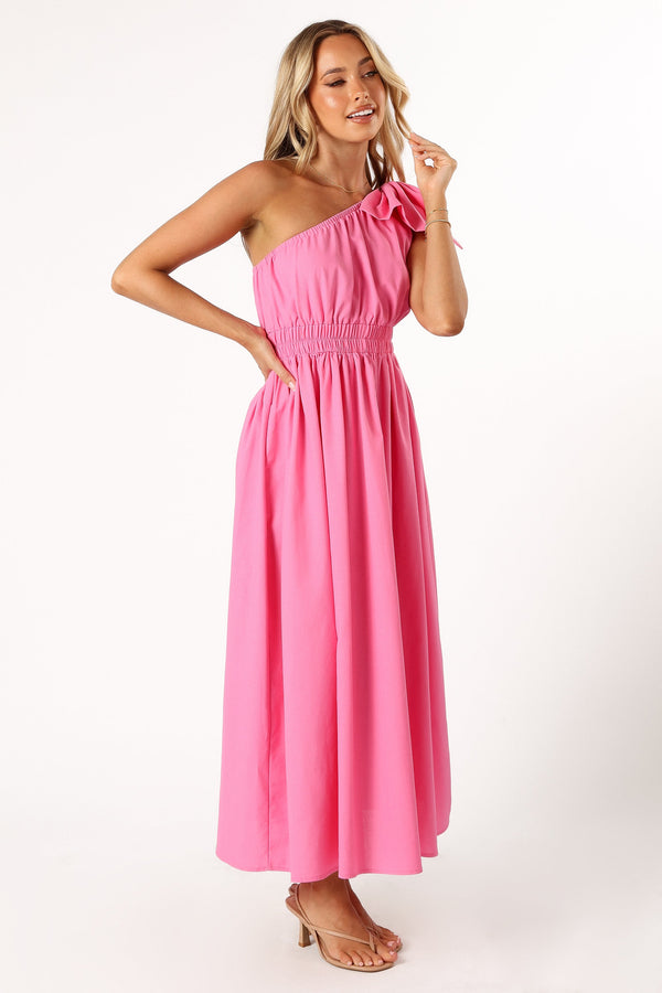 Petal and Pup USA DRESSES Kailey One Shoulder Maxi Dress - Hot Pink