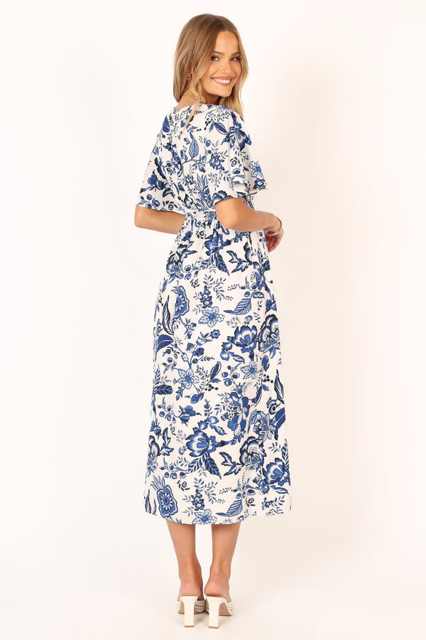 Petal and Pup USA DRESSES Kaleen Midi Wrap Dress - White Blue