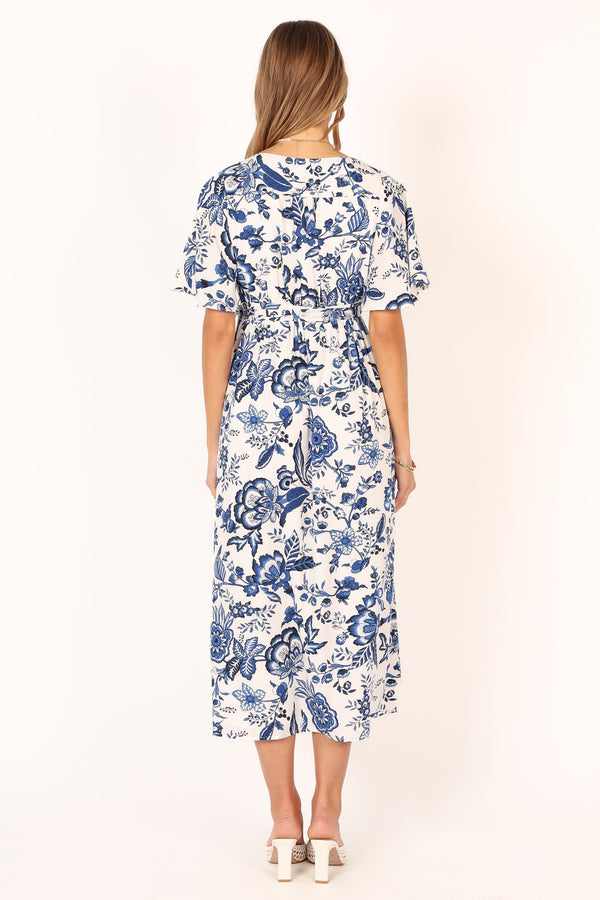 Petal and Pup USA DRESSES Kaleen Midi Wrap Dress - White Blue