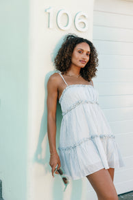 Petal and Pup USA DRESSES Kali Mini Dress - White Blue