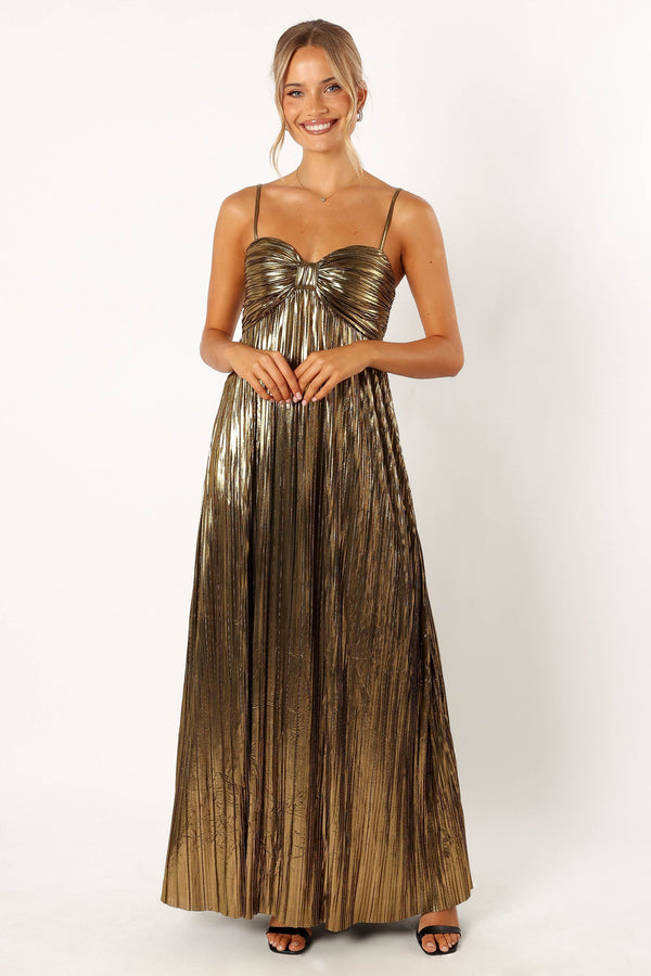 Petal and Pup USA DRESSES Kanthro Pleated Maxi Dress - Gold