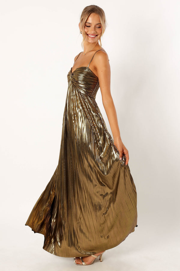 Petal and Pup USA DRESSES Kanthro Pleated Maxi Dress - Gold