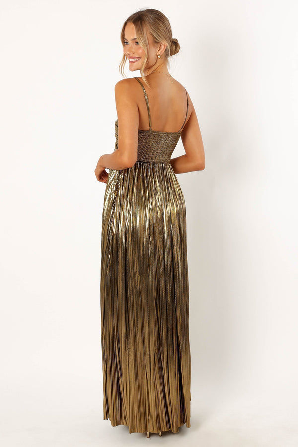 Petal and Pup USA DRESSES Kanthro Pleated Maxi Dress - Gold