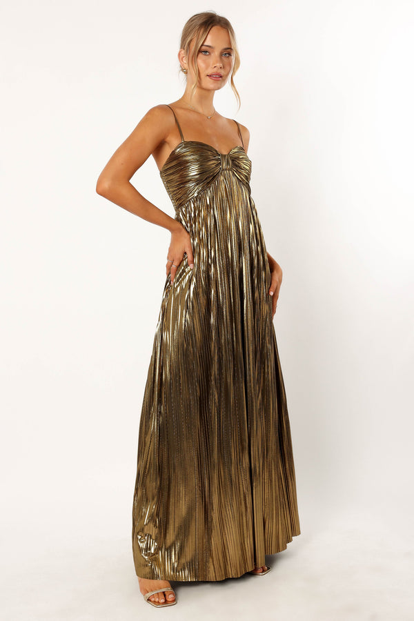 Petal and Pup USA DRESSES Kanthro Pleated Maxi Dress - Gold