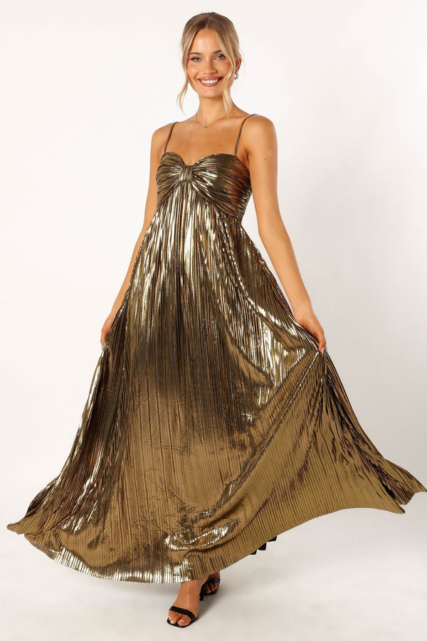 Petal and Pup USA DRESSES Kanthro Pleated Maxi Dress - Gold