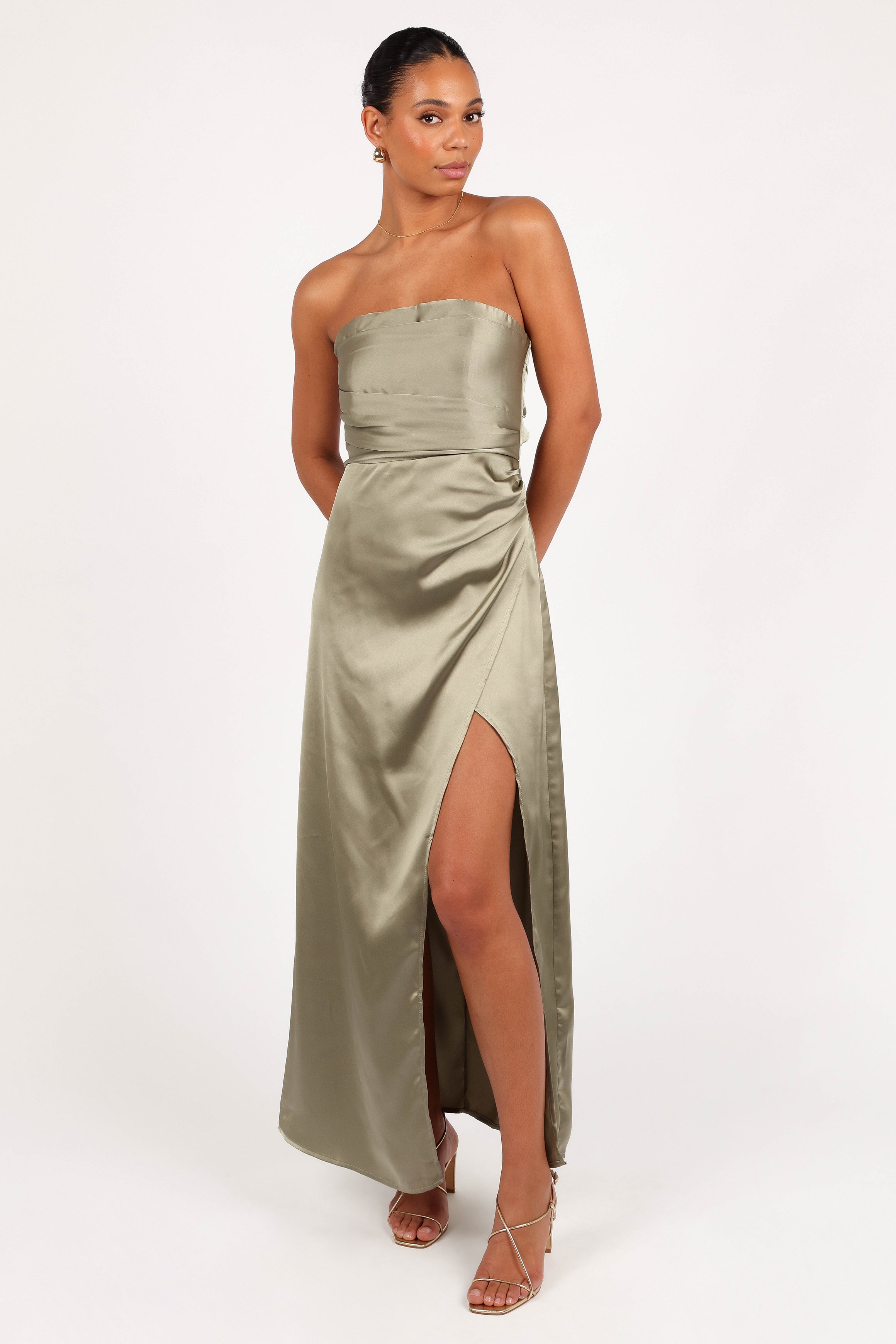 Petal and Pup USA DRESSES Kara Strapless Maxi Dress - Olive
