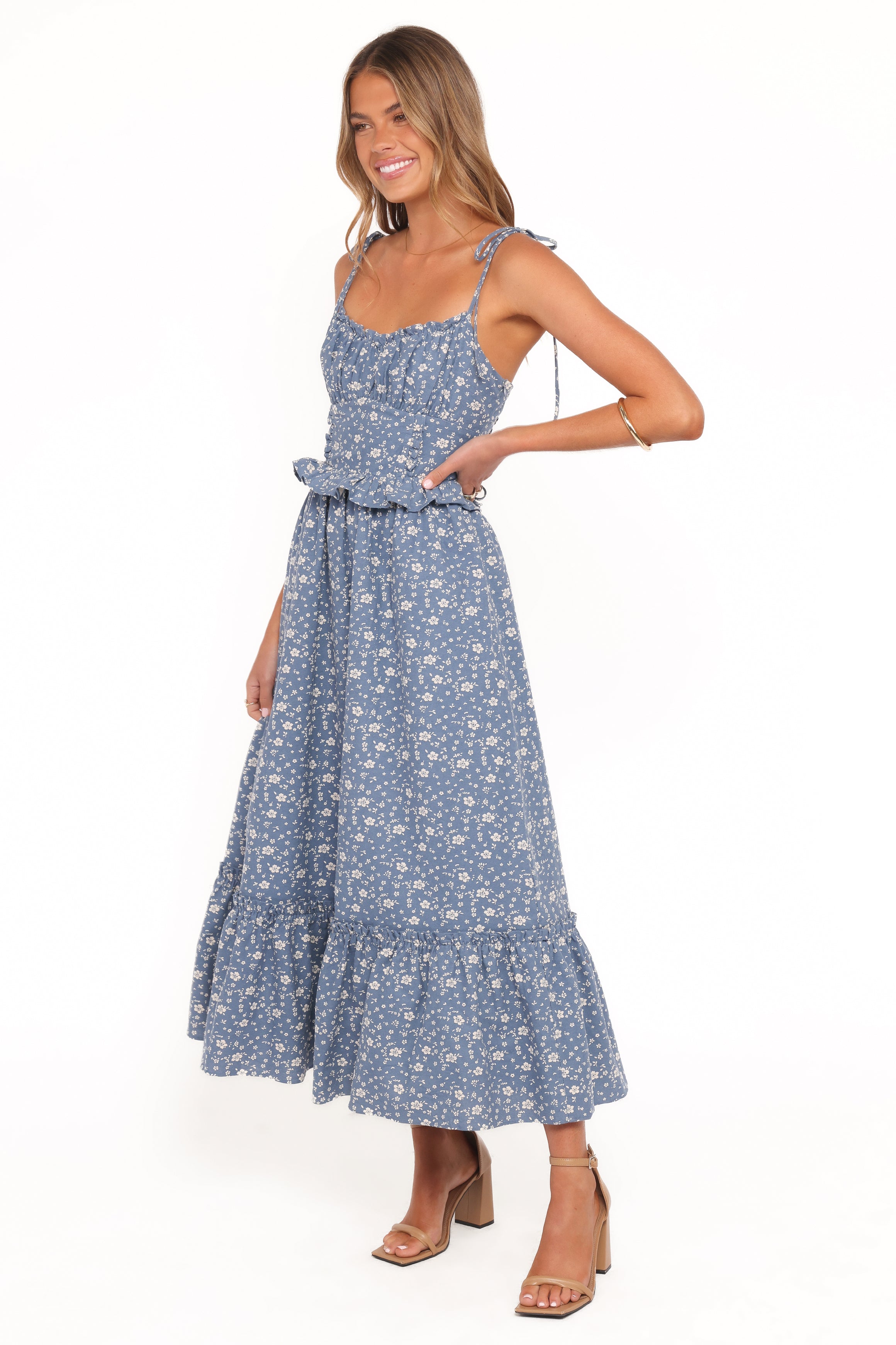 Petal and Pup USA DRESSES Karie Midi Dress - Blue Floral