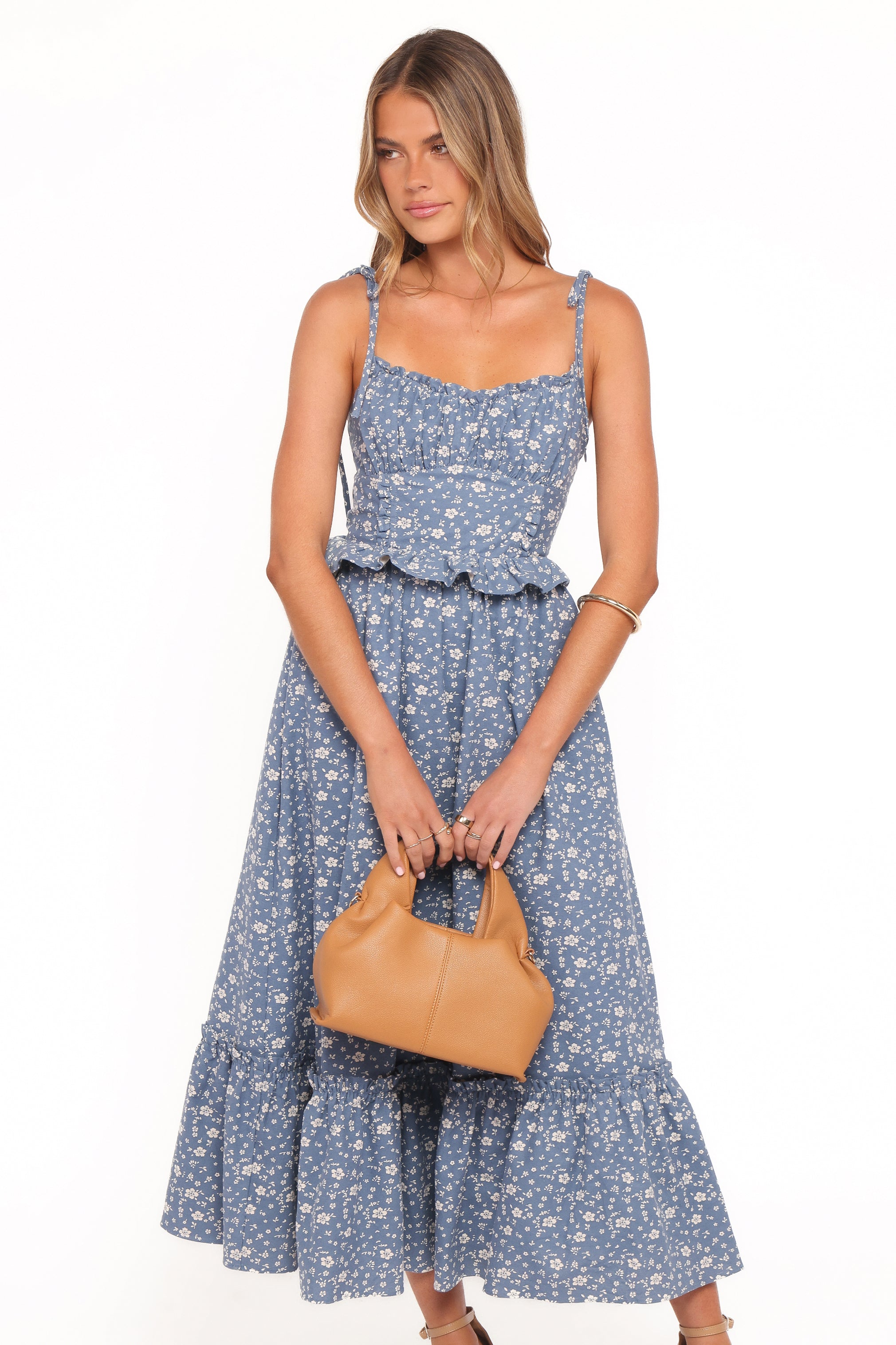 Petal and Pup USA DRESSES Karie Midi Dress - Blue Floral