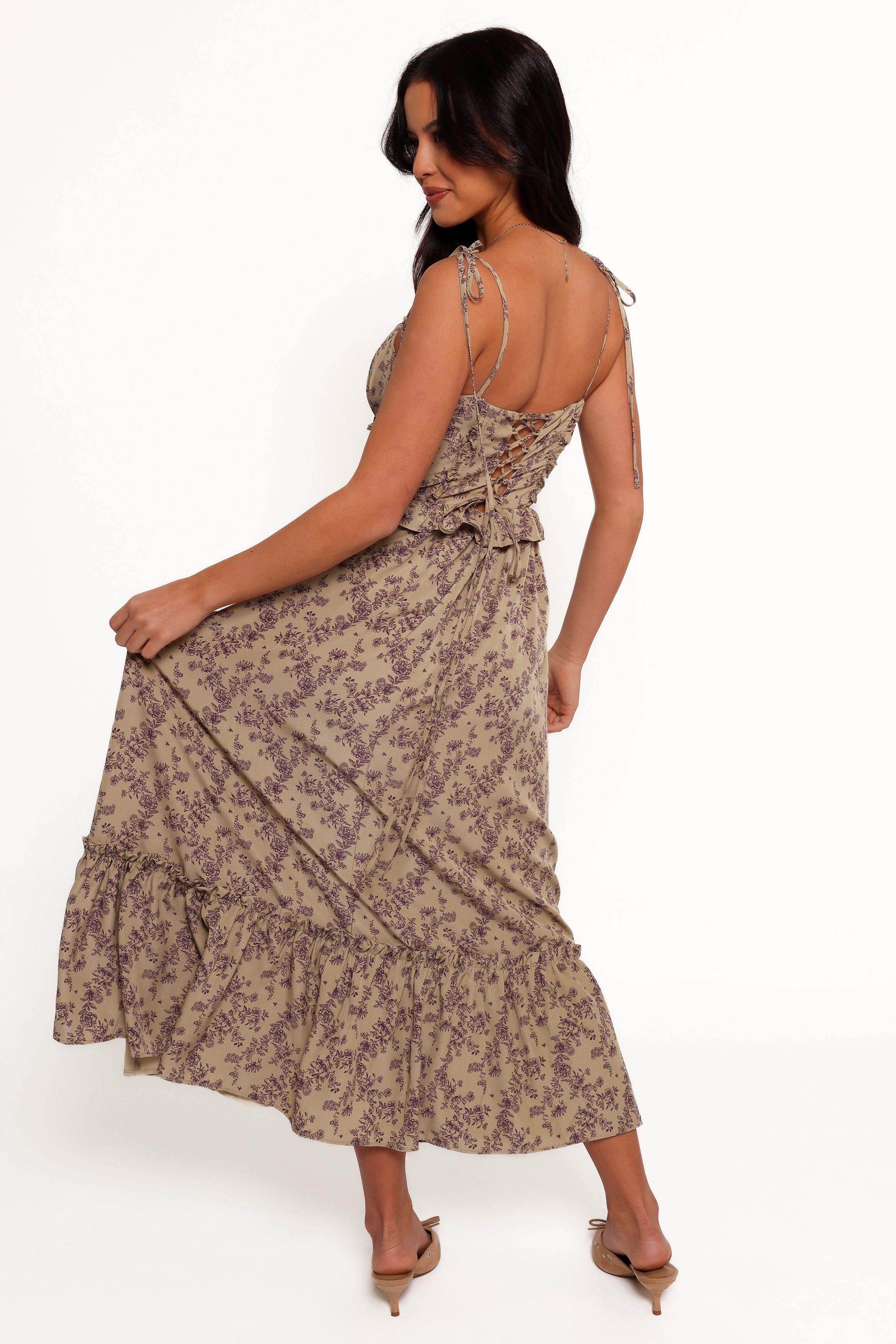 Petal and Pup USA DRESSES Karie Midi Dress - Olive/Dark Purple