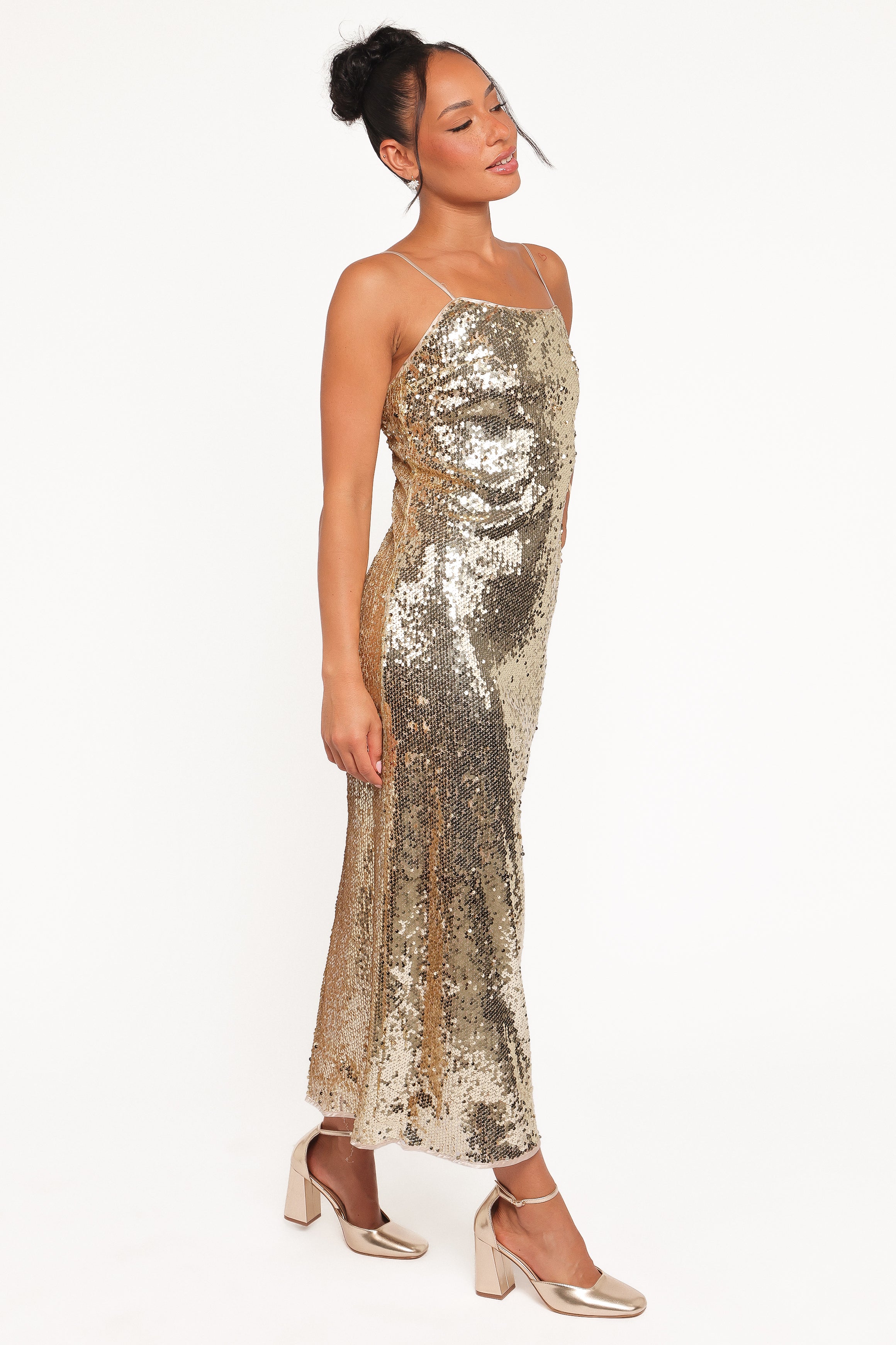 Petal and Pup USA DRESSES Karley Sequin Maxi Dress - Gold