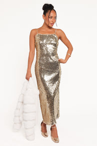 Petal and Pup USA DRESSES Karley Sequin Maxi Dress - Gold