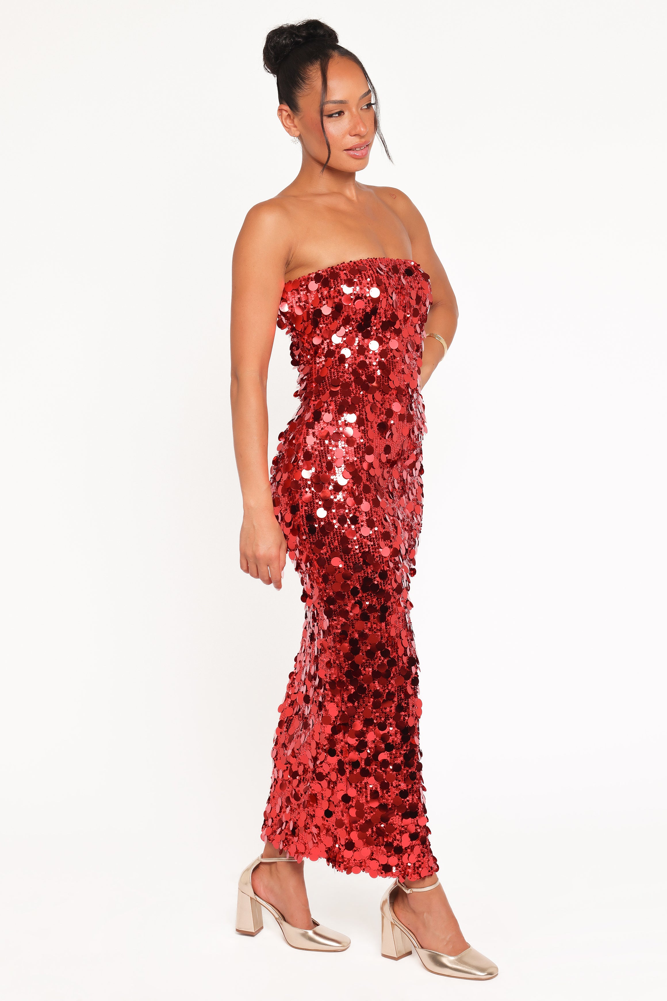 Petal and Pup USA DRESSES Karlie Strapless Sequin Maxi Dress - Red