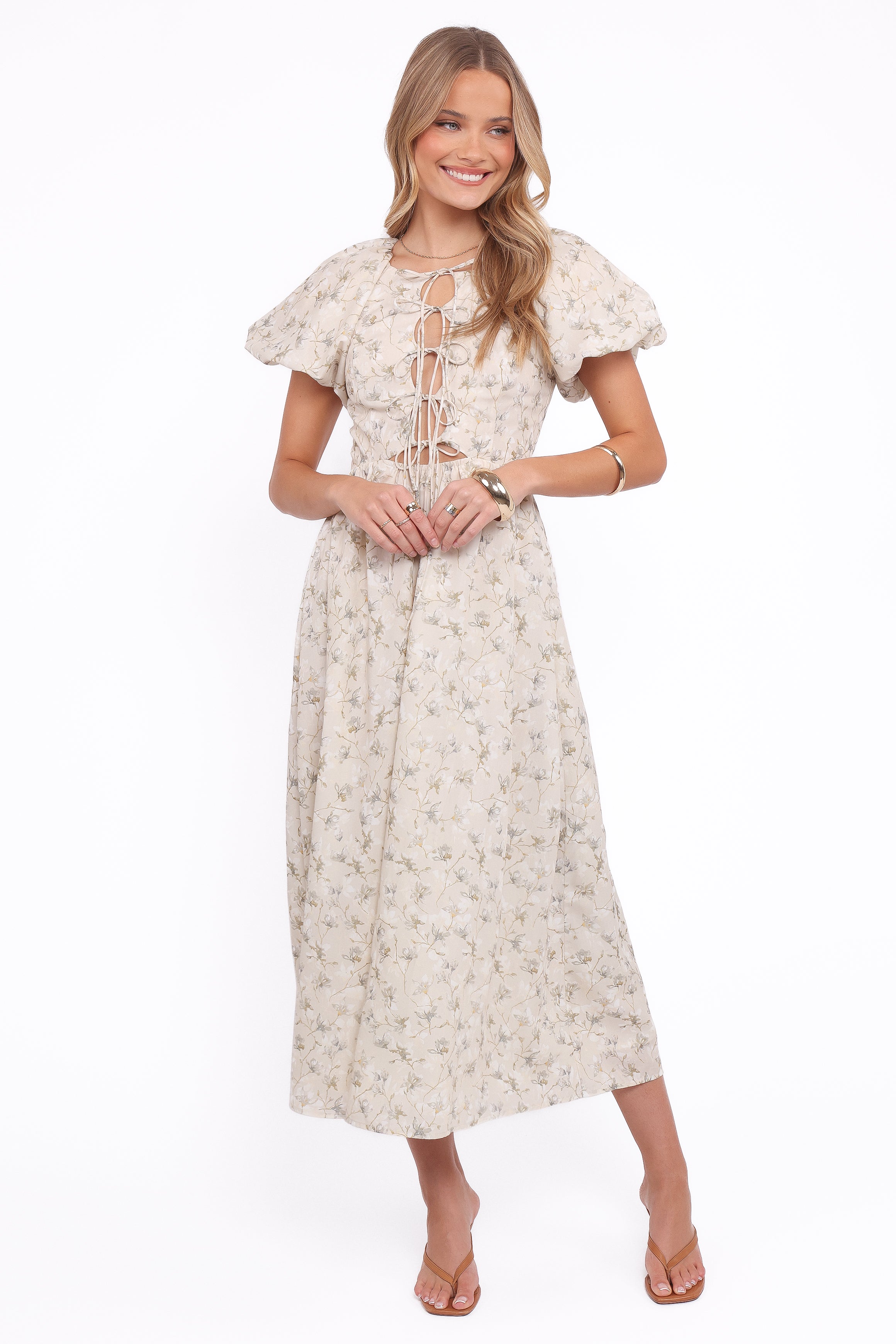 Petal and Pup USA DRESSES Kathleen Maxi Dress - Light Beige/Green Floral (Hold for Amazon)