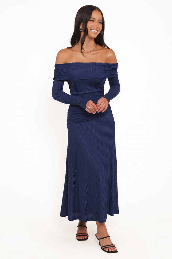 Petal and Pup USA DRESSES Katiya Off Shoulder Dress - Navy