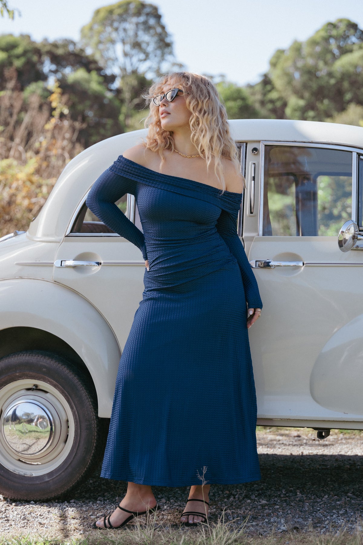 Petal and Pup Women's Katiya Off Shoulder Dress - Navy