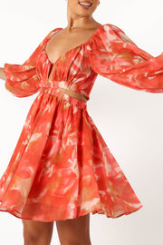 Petal and Pup USA DRESSES Katniss Longsleeve Mini Dress - Red Floral