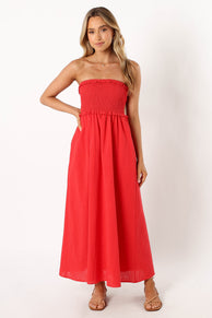 Petal and Pup USA DRESSES Katriona Strapless Midi Dress - Red