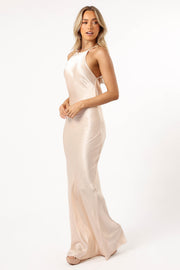 Petal and Pup USA DRESSES Kaye Halterneck Maxi Dress - Champagne