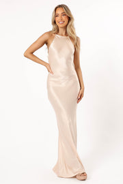 Petal and Pup USA DRESSES Kaye Halterneck Maxi Dress - Champagne