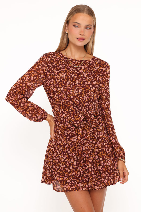 Petal and Pup USA DRESSES Kaylie Mini Dress - Brown Ditsy Floral