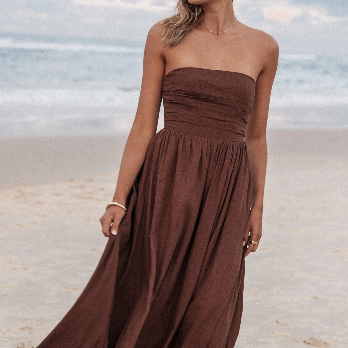 Kayt Strapless Dress - Chocolate Brown