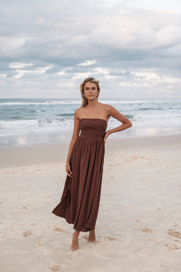 Warner Halter Dress - Cream/Brown Warner Halter Dress - Cream/Brown