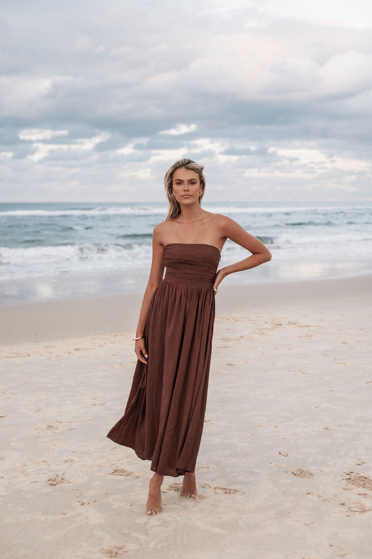 brown dress beach O'Neill Women's Saltwater Solids Sai Maxi Cover-Up Dress in Carob Brown, Size Small
