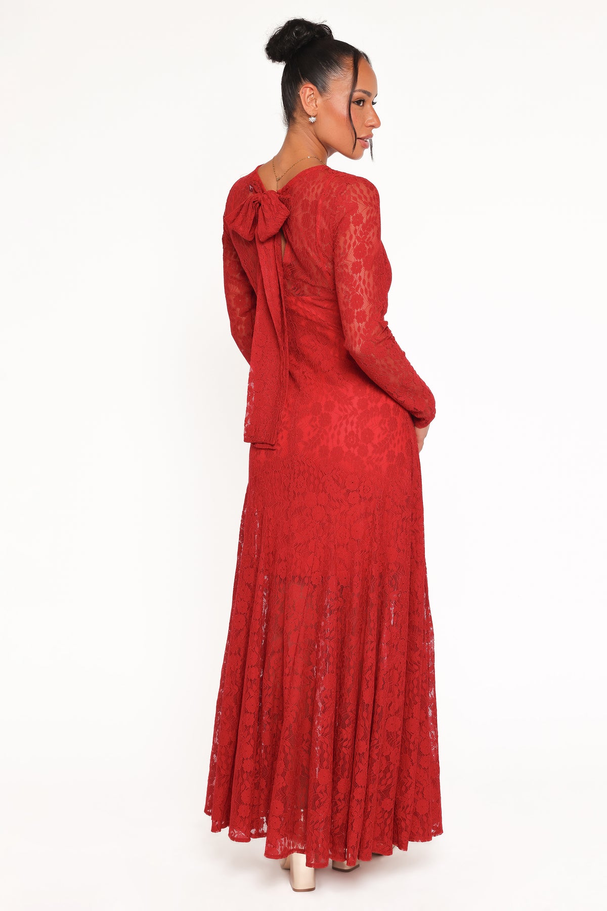 Petal & Pup Women's Keani Long Sleeve Lace Gown - Red - Gowns Petal & Pup Women's Keani Long Sleeve Lace Gown - Red - Gowns