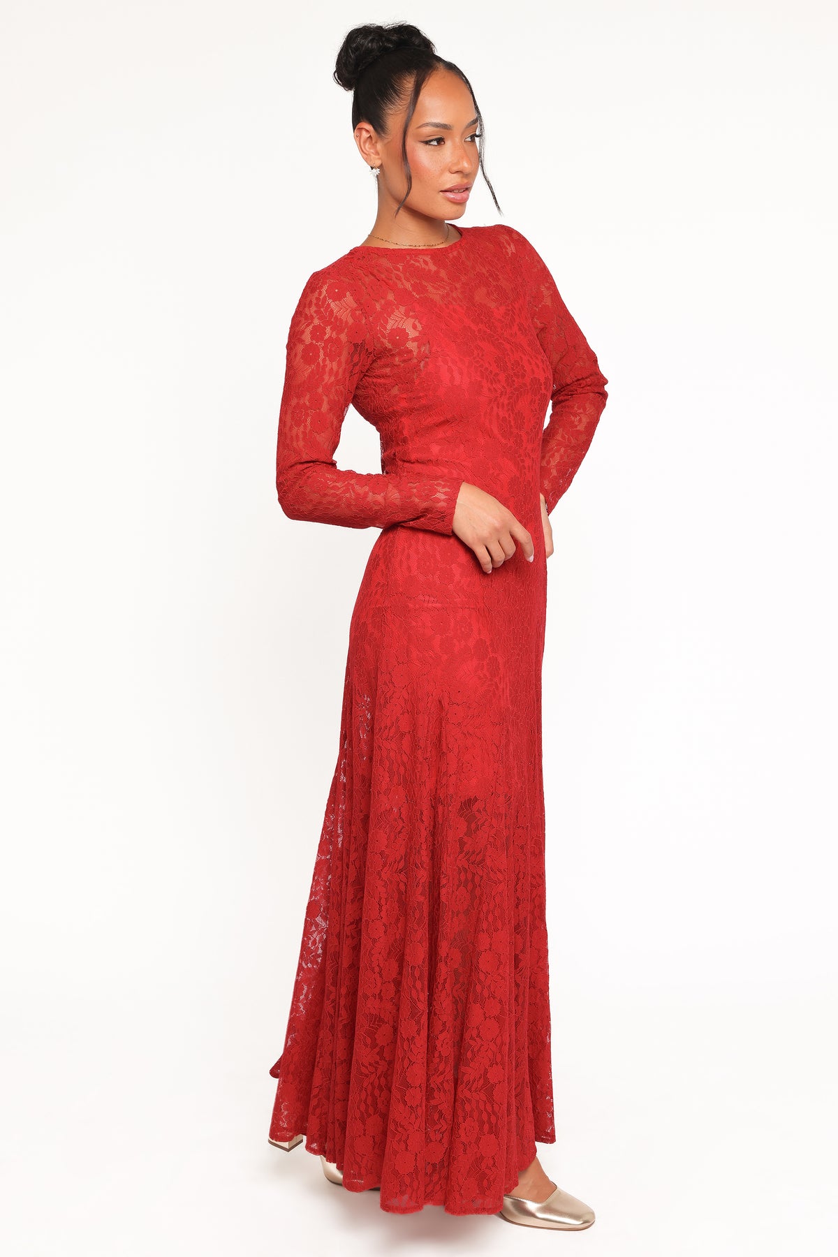 Petal & Pup Women's Keani Long Sleeve Lace Gown - Red - Gowns Petal & Pup Women's Keani Long Sleeve Lace Gown - Red - Gowns