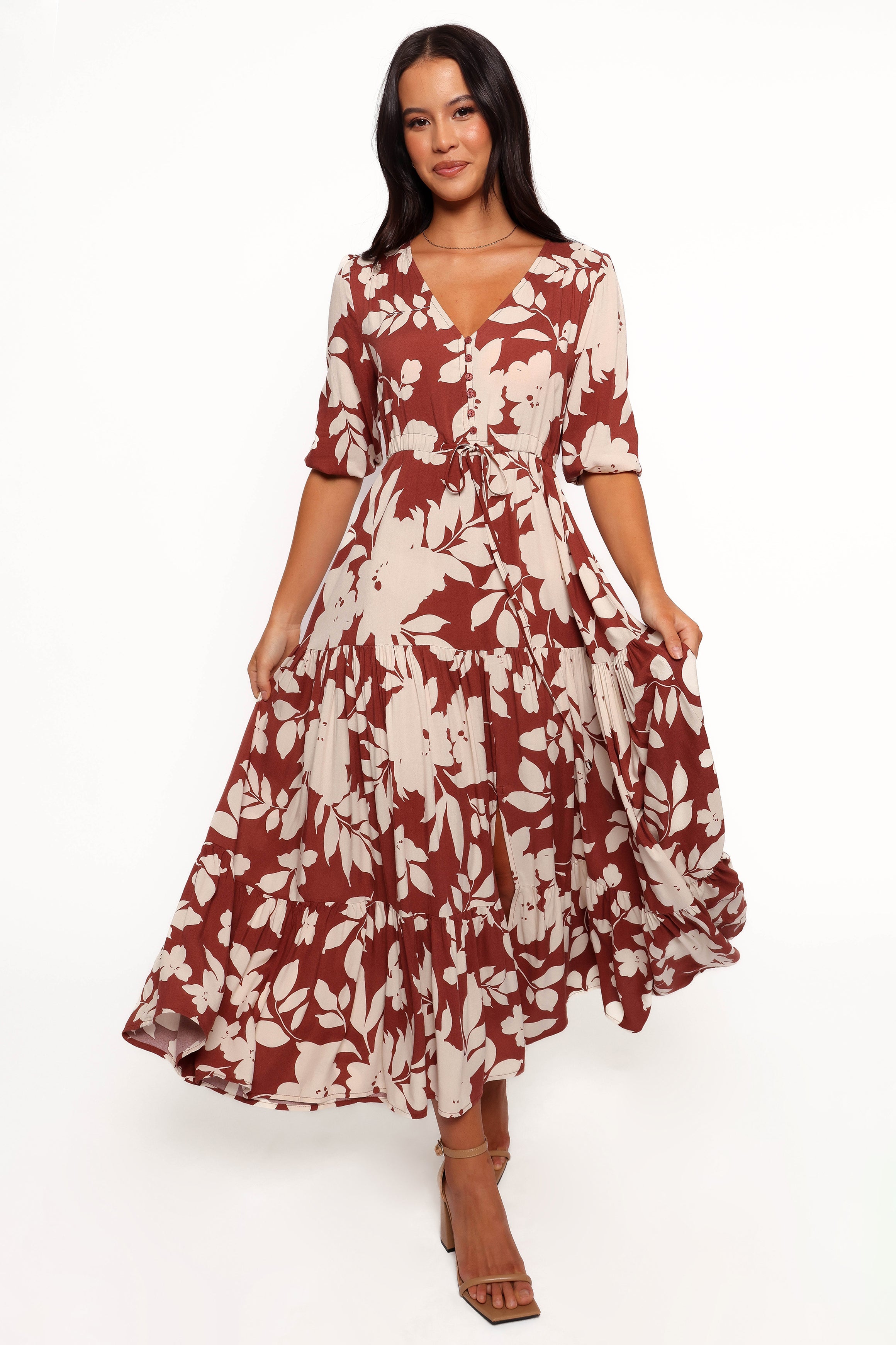 Petal and Pup USA DRESSES Kelda Dress - Rust Floral