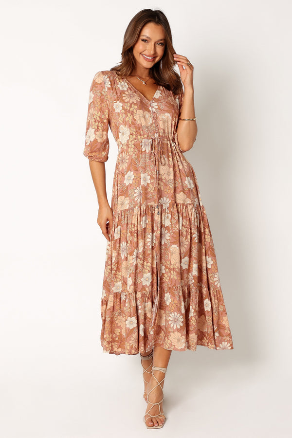 Petal and Pup USA DRESSES Kelda Dress - Tan Floral