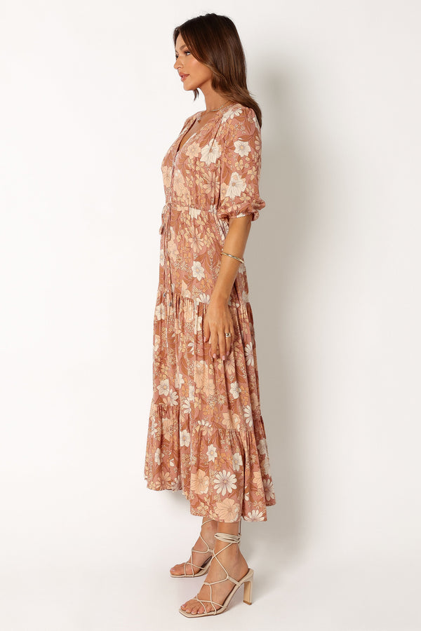 Petal and Pup USA DRESSES Kelda Dress - Tan Floral