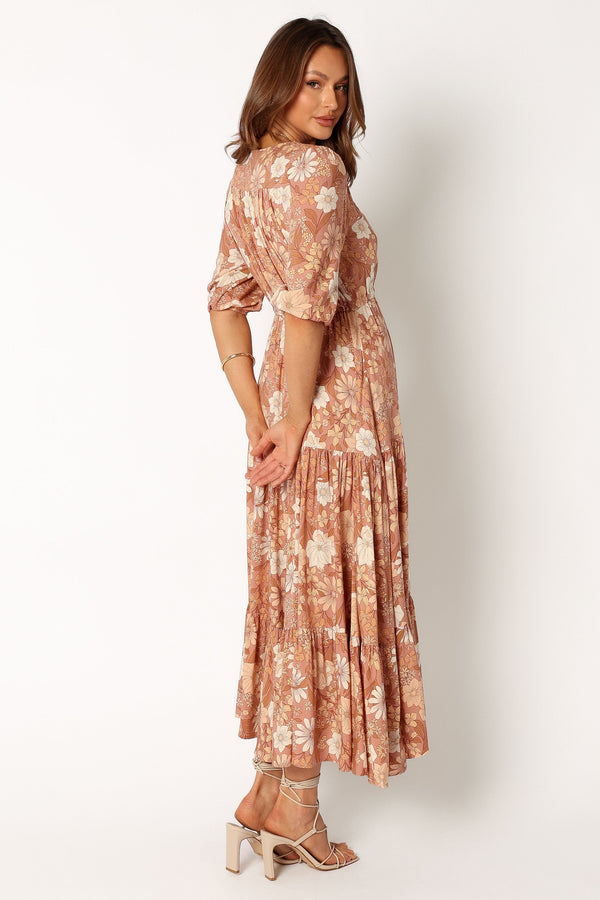 Petal and Pup USA DRESSES Kelda Dress - Tan Floral