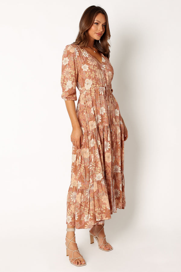 Petal and Pup USA DRESSES Kelda Dress - Tan Floral