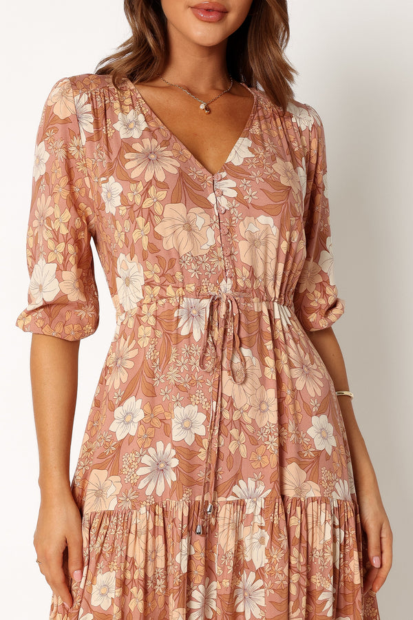 Petal and Pup USA DRESSES Kelda Dress - Tan Floral