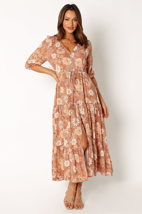 Petal and Pup USA DRESSES Kelda Dress - Tan Floral