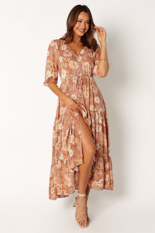 Petal and Pup USA DRESSES Kelda Dress - Tan Floral