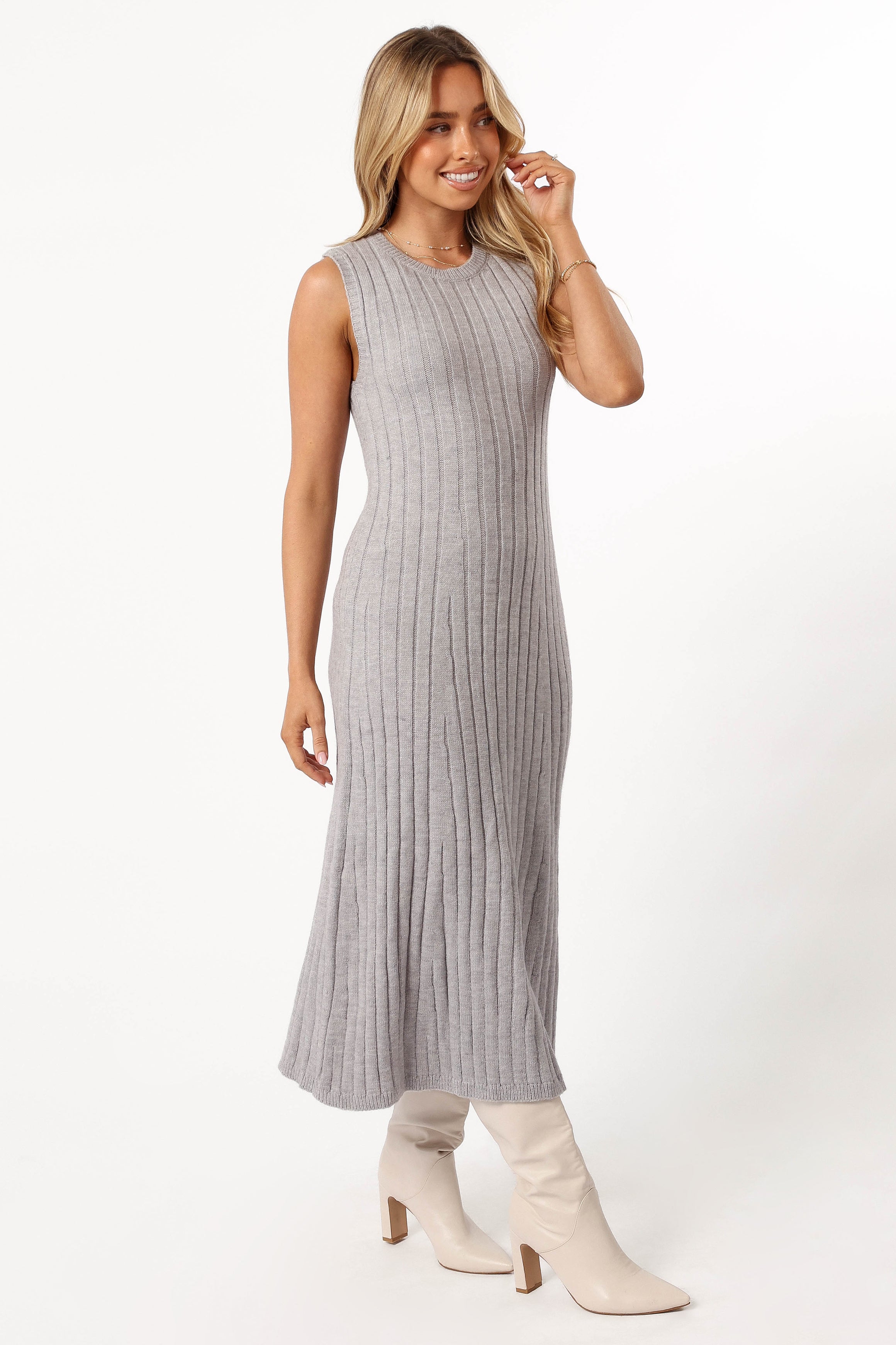 Petal and Pup USA DRESSES Kellie Knit Midi Dress - Grey (Hold for Rack)