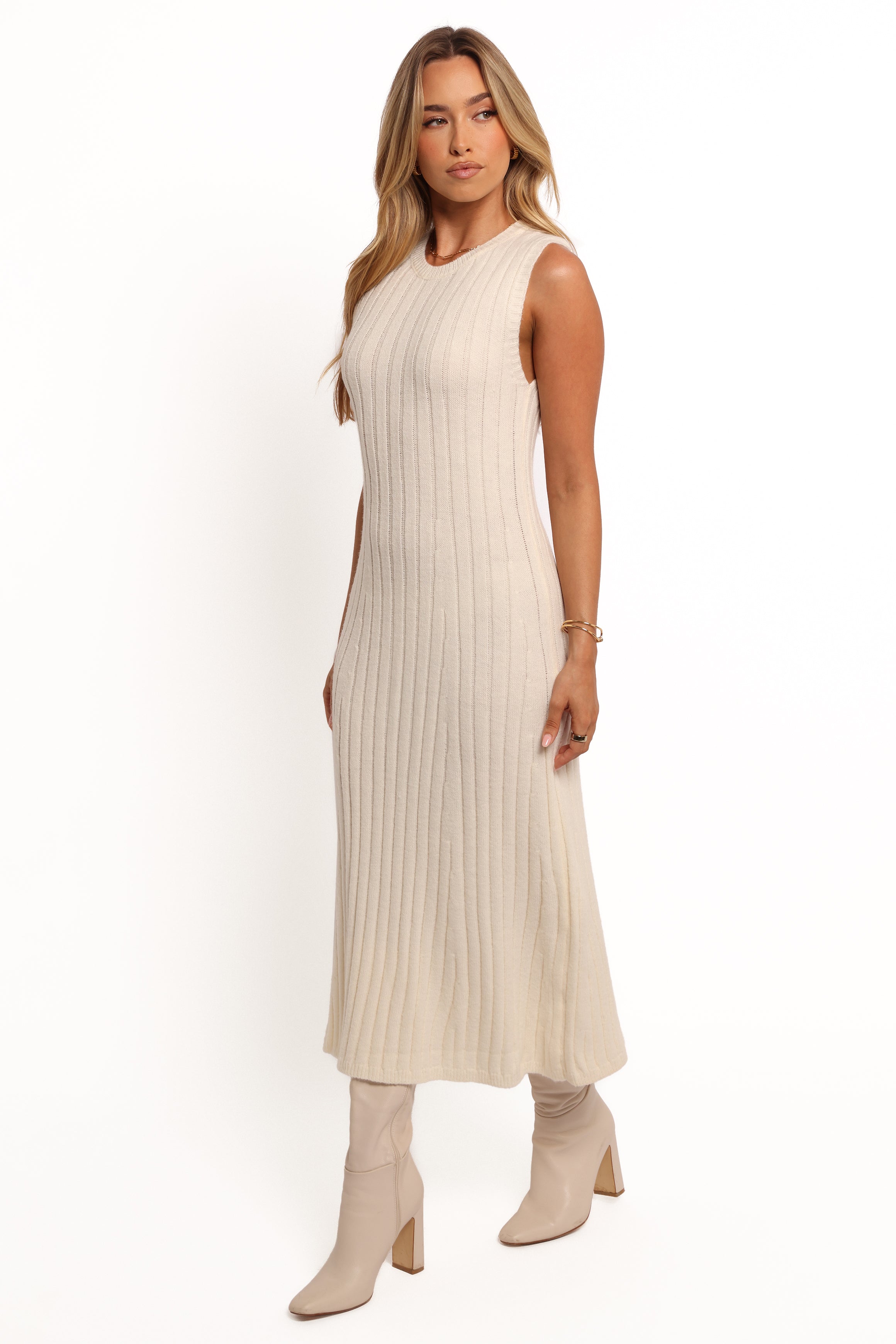 Petal and Pup USA DRESSES Kellie Knit Midi Dress - White