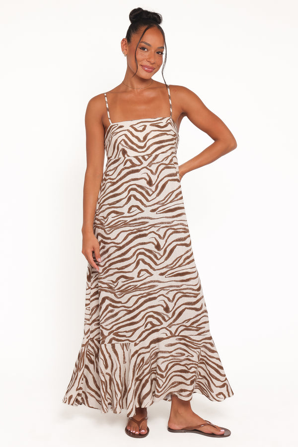 Petal and Pup USA DRESSES Kelsie Midi Dress - Brown Zebra
