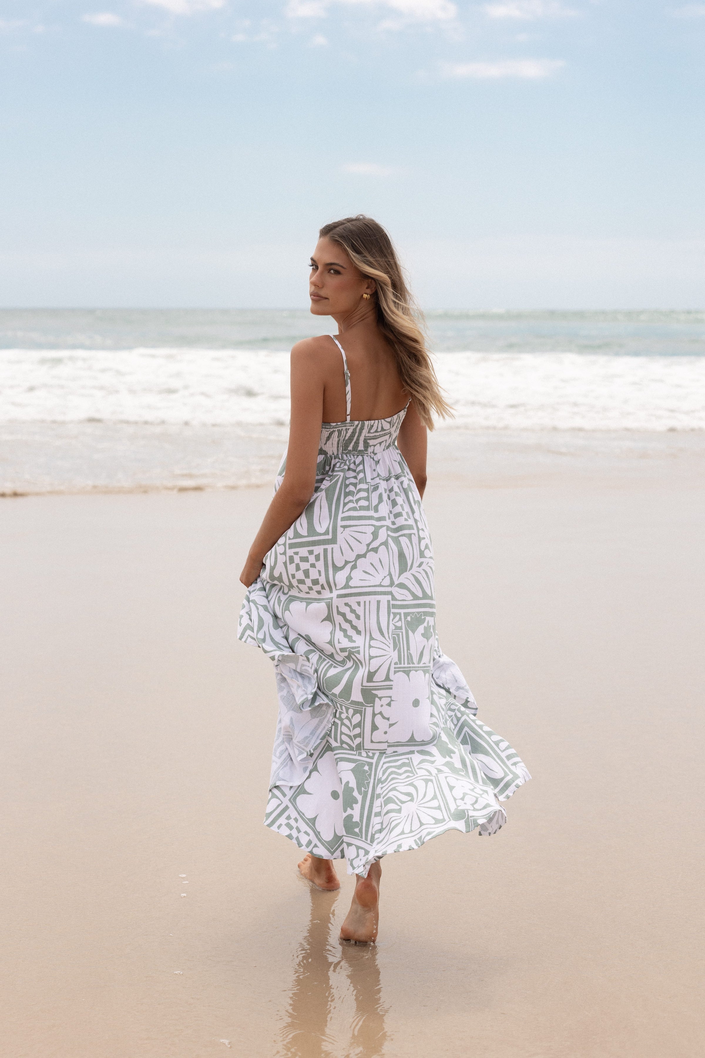 Kelsie Midi Dress - Sage Print Kelsie Midi Dress - Sage Print