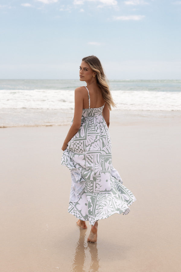 Petal and Pup USA DRESSES Kelsie Midi Dress - Sage Print