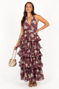 Petal and Pup USA DRESSES Kendall Maxi Halterneck Dress - Dark Wine