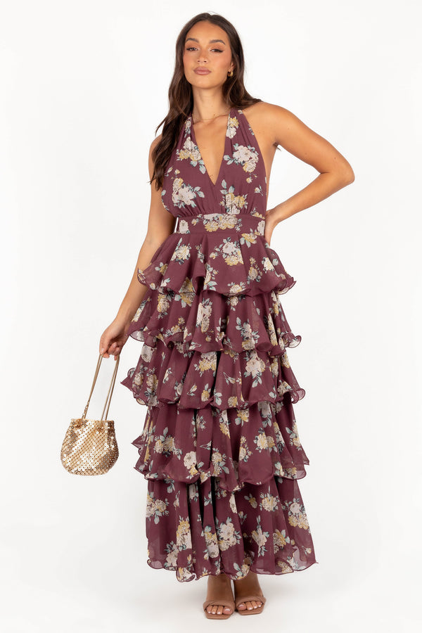 Petal and Pup USA DRESSES Kendall Maxi Halterneck Dress - Dark Wine