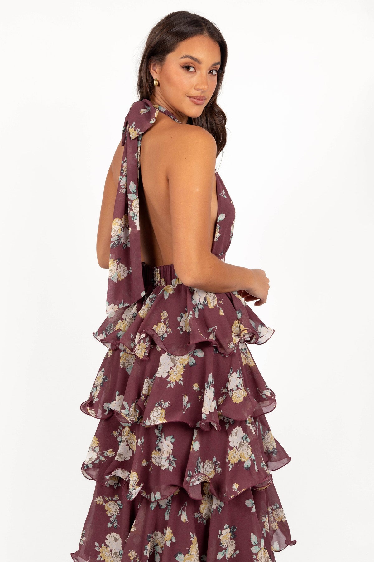 embellished halter neck ruffle maxi dress in grape Petal and Pup Women's Kendall Maxi Halterneck Dress