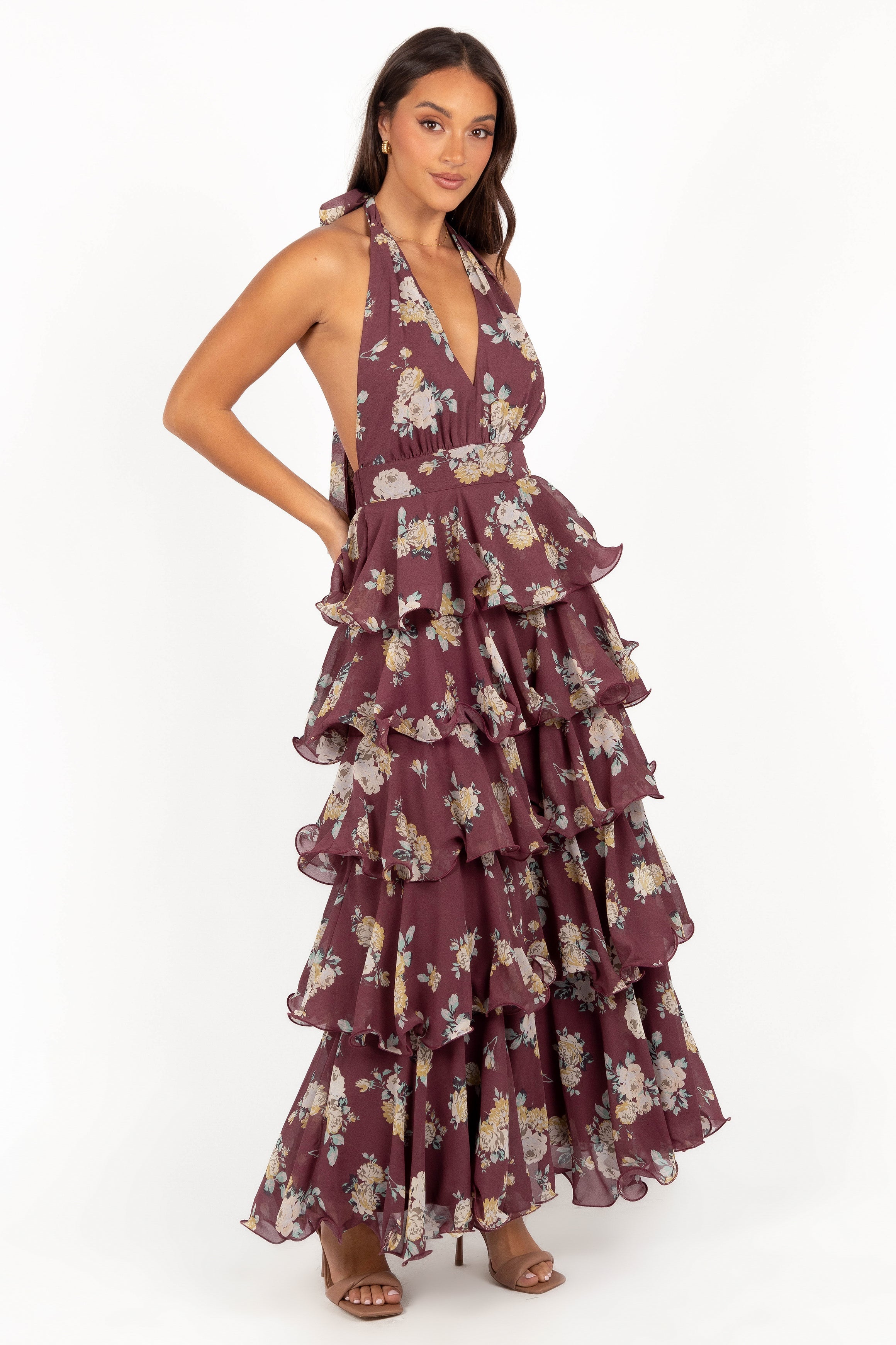 Petal and Pup USA DRESSES Kendall Maxi Halterneck Dress - Dark Wine