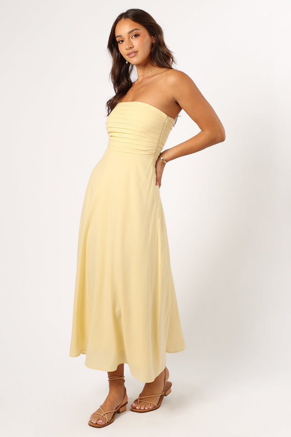 Petal and Pup USA DRESSES Kenna Strapless Maxi Dress - Butter Yellow